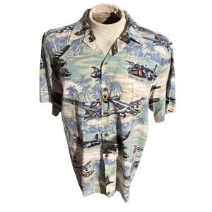 Vintage KALAHEO Men's Large Hawaiian WWII Bomber Air Planes Print Shirt